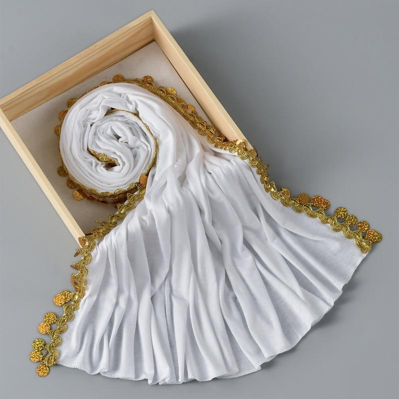 Hot-selling new sequined mercerized cotton versatile long scarf female Malay comfortable and elegant solid color simple bag head scarf