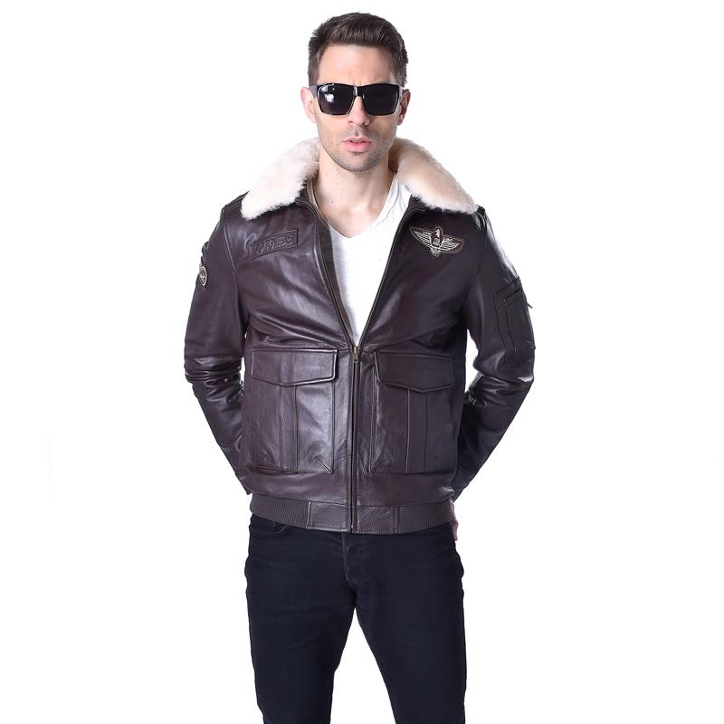 Čínská velikost MAPLESTEED Genuine Leather Jacket Pánská pilotní bunda Letecký kabátek 100% hovězí kůže kožešinový límec pánská kožená bunda zimní 177