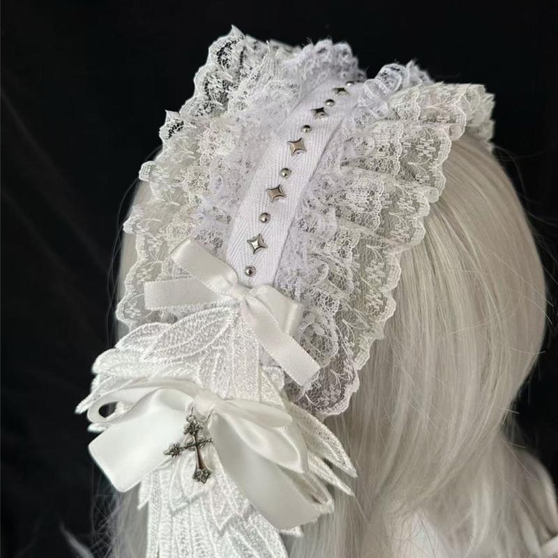 Elegant Lace Trim Headband With Angelic Wing Anime Hairhoop Hair Decoration For Special Occasion Masquerade Headpiece