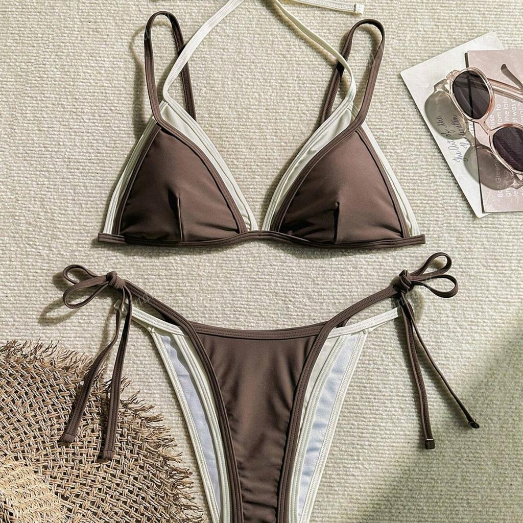 Women's 2 Piece Contrast Color Bikini Set Double Layer Adjustable Swimsuit, Sexy European American Style Beachwear 0962 CLE