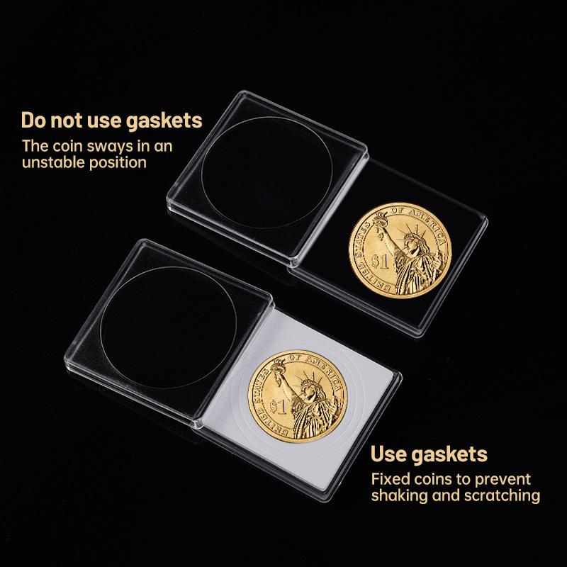 20Pcs Coin Capsules Holder 20mm-40mm Acrylic Square Adjustable Gaskets Organizer Storage Box Round Medal Coin Protection Box