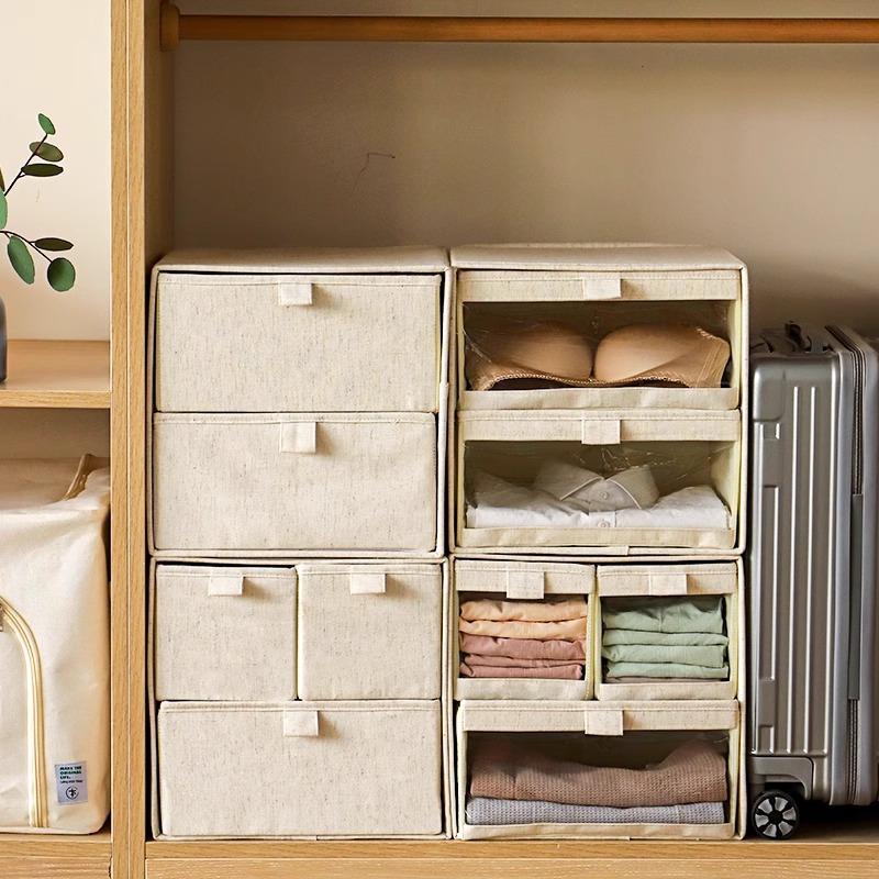 Drawer Cotton Linen Storage Box Thickened Transparent Wardrobe Organizer Washable Odorless Fabric Bin Layered MultiPurposeBasket