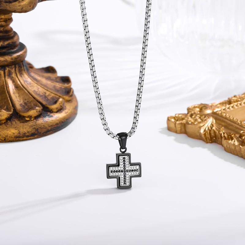 2026 Stone Cross Necklace Fashion Light Luxury Necklace Jewelry Premium Jewelry Full Diamond Men's Necklace