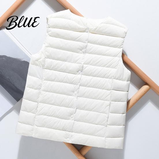 White Goose Down Coat Single-breasted Women Jacket Fall Winter Insulated Vest Sleeveless Padded Round Lightweight