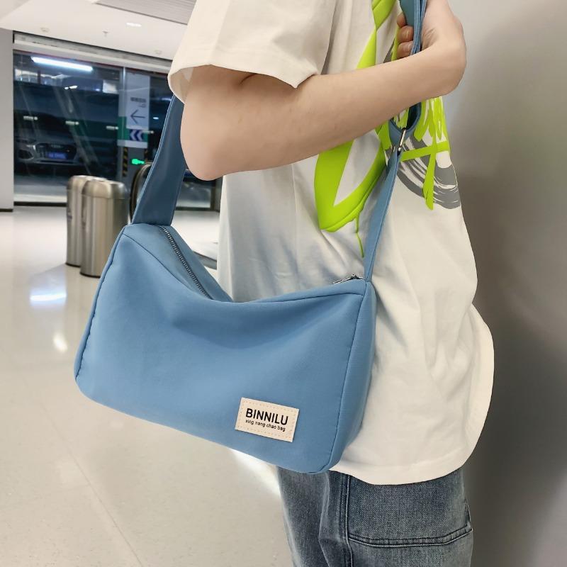 Trendy fashion letter simple sports canvas solid color shoulder bag retro student messenger bag bag