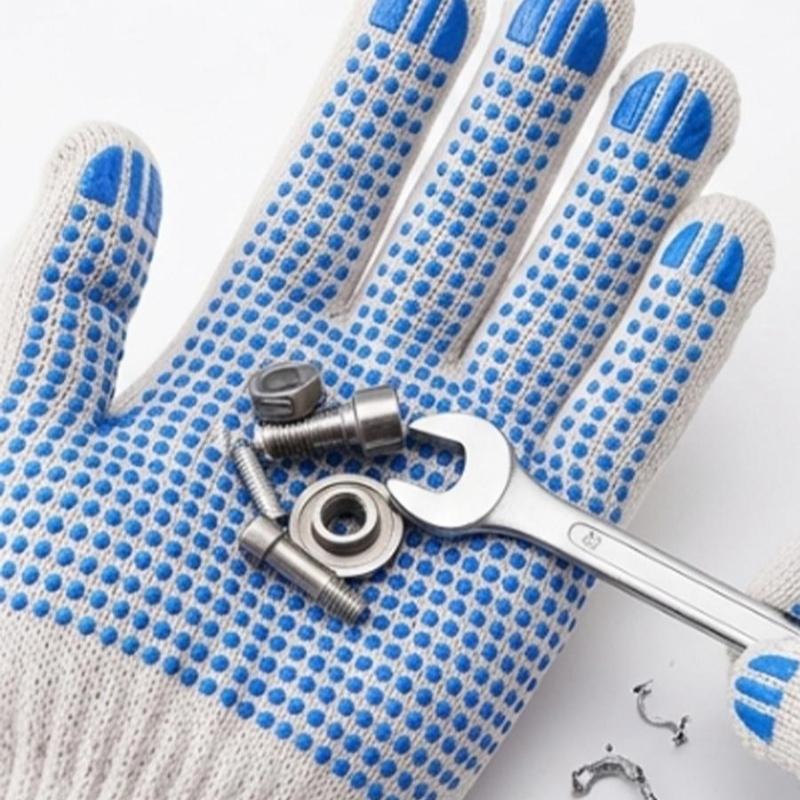 Anti Slip Work Gloves for Construction Beaded Palm Grip Cotton Safety Gloves for Breathable Wear Resistant  Protection Gloves