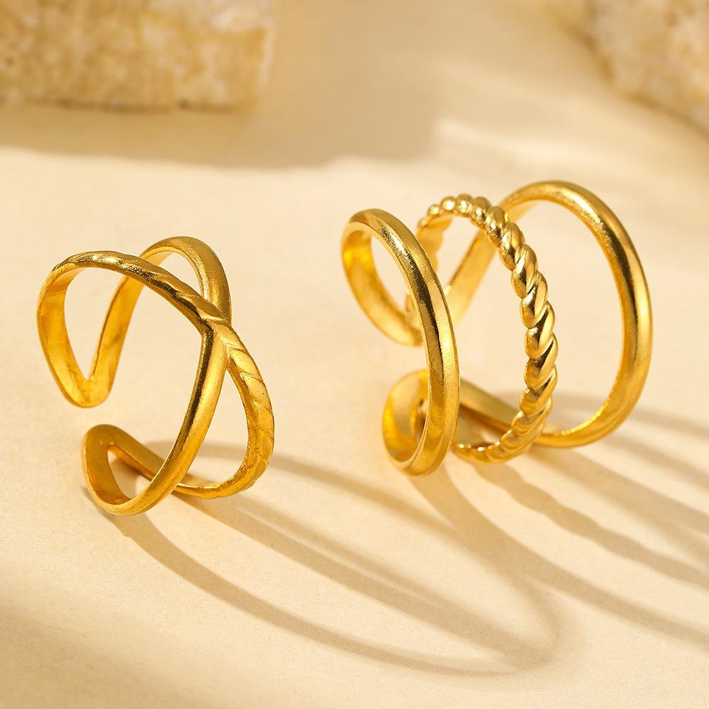 Edelstahl Goldfarbe Luxus Damenring Set Modeschmuck Versprechen Bagye Acier Inoxydable Frau Partnerringe für Frauen