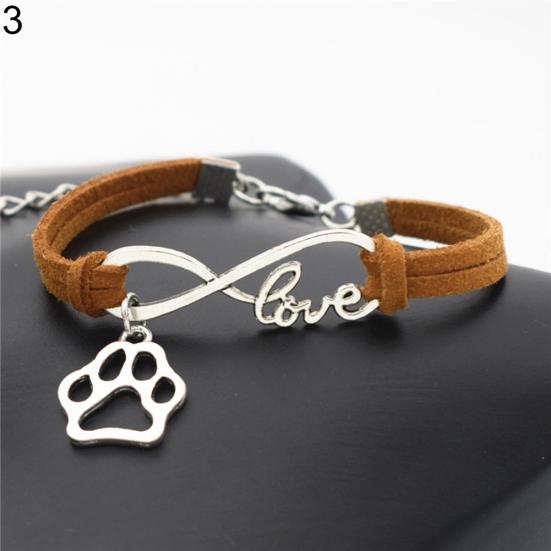 Women Unisex Stylish Paw Pendant Infinity Love Faux Leather Handmade Bracelet
