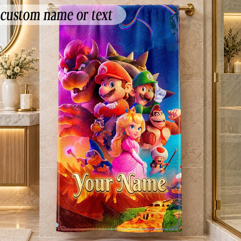 Beach TowelSuper Mario Custom Name Text Personalized Soft Towel for Beach Pool Indoor Home Decor Gift