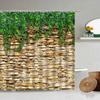 Green Vine Vintage Stone Brick Wall Shower Curtains Set Natural Plants Leaves Flowers Polyester Fabric Bathroom Decor with Hooks