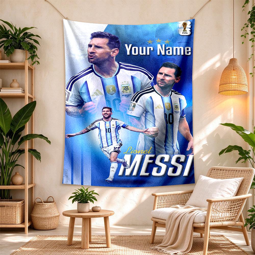 Football Messi Customize Text Tapestry Cozy Personalized Tapestry Non-Fading Color Great for Studio Apartment Four Seasons Decor