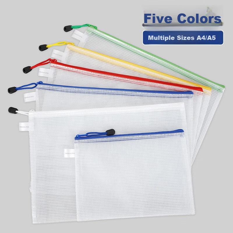5 A5 File Folders with Subject Classification, Zipper Mesh Pockets, Plastic Exam Stationery Bags, Exam Storage Bags, Test Paper Pouches