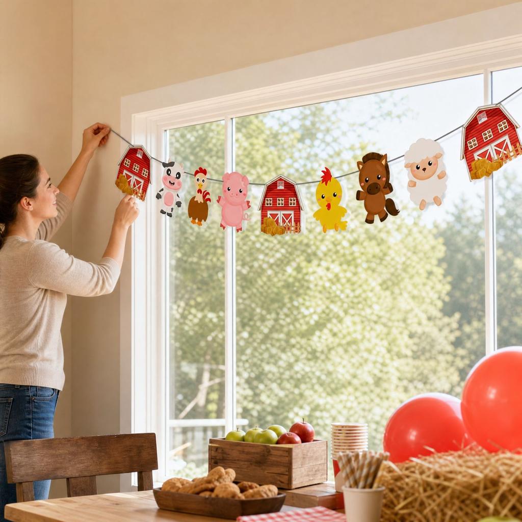 Farm Animal Party Garland Barnyard Theme Cute Bunting Decoration