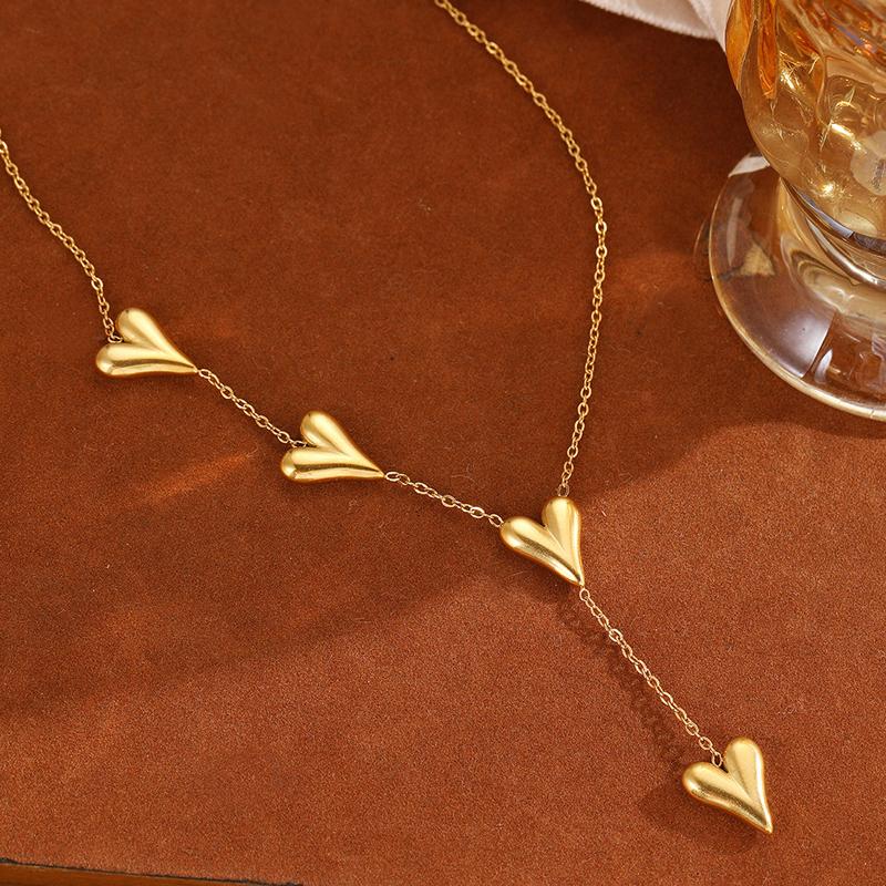 Stainless Steel Heart-Shaped Tassel Pendant Necklace for Women Gold Y-Shaped Clavicle Chain Jewelry