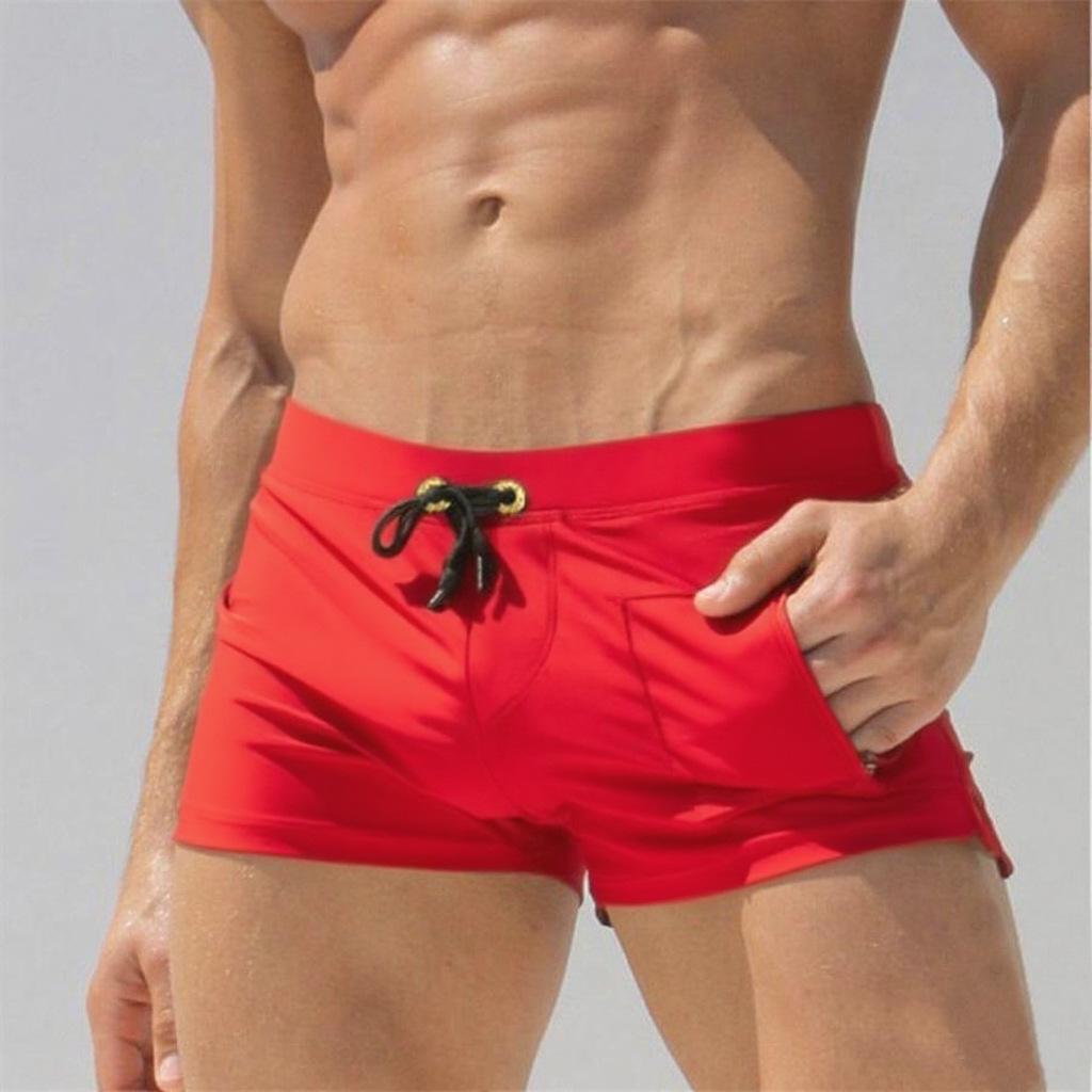 Men's Square Leg Swim Trunks with Back Pocket, European & American Style - In Stock
