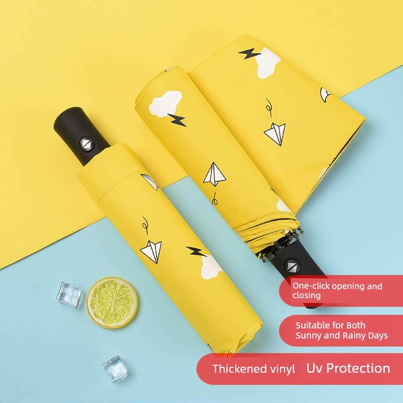 Automatic Umbrella Ins Style Men's and Women's Dual-Use Black Glue Sun Umbrella Sun Protection UV Protection Folding Sun Umbrella