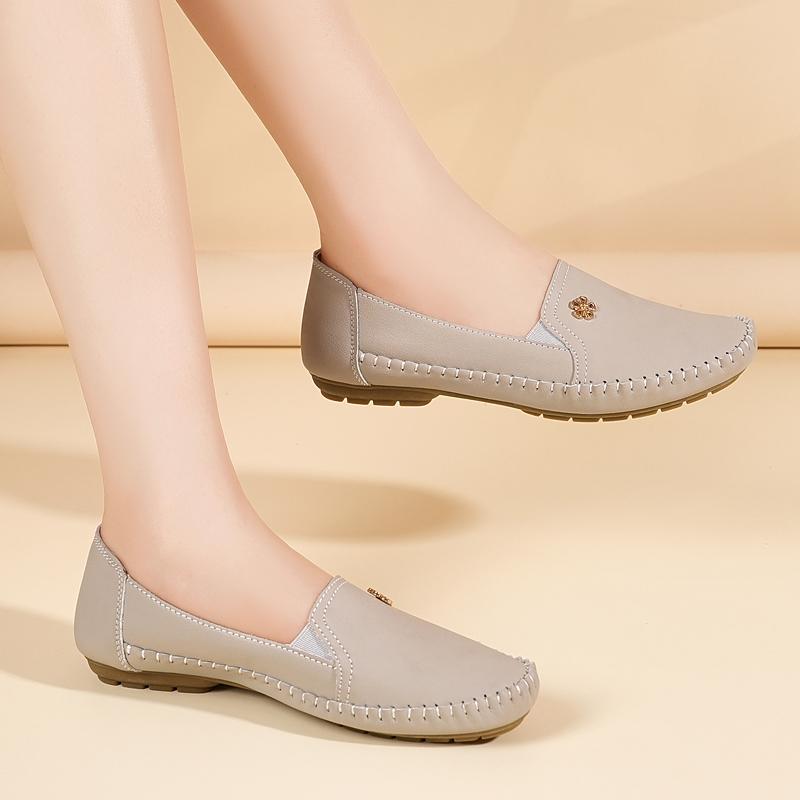 Damen Weiß Leder Fahrermokassins Grau Flache Schuhe Freizeit Zum Hineinschlüpfen Große Größen Gehen Sommer Schwangerschaftsschuhe