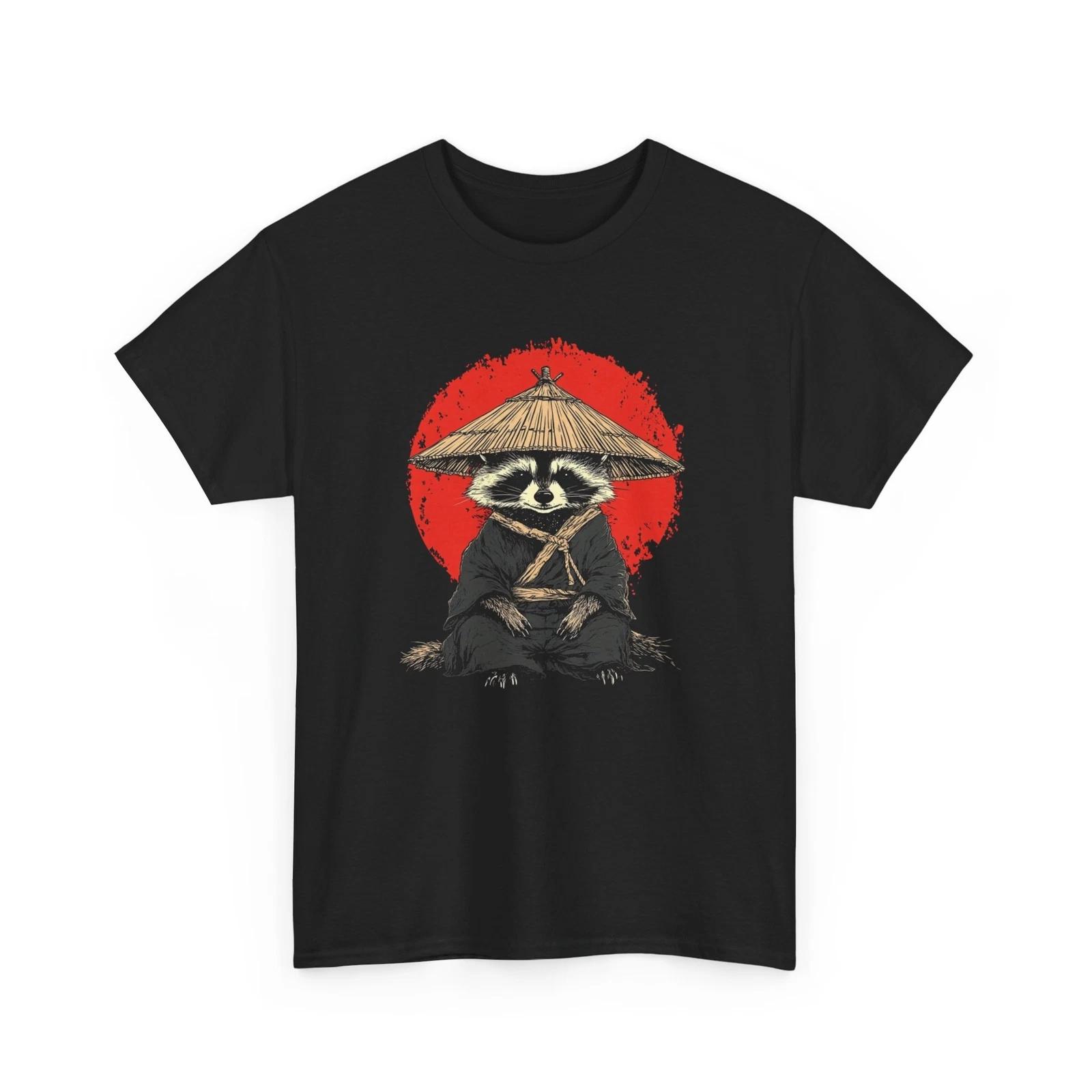 Japanese Raccoon Yukata T-Shirt | Elegant Bird Ukiyo-e Art Tee | Peace Shirt M