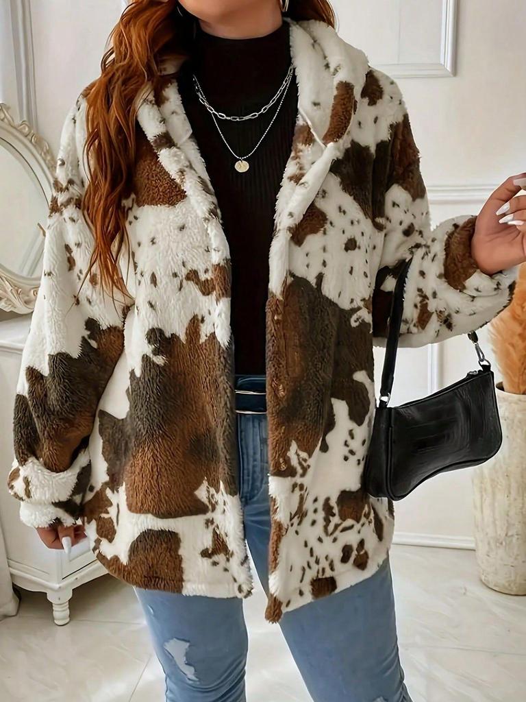2025 Autumn/Winter European & American Women's Fashion Print Fuzzy Top Coat
