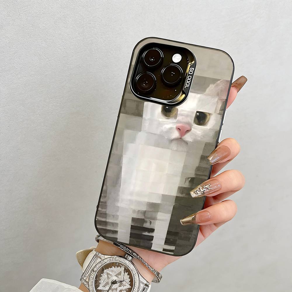 Funny Cat Phone Case  Phone Case For iPhone 17,16,15,14,13,12,11 Plus,Pro Max,XS,Colored Silver Plated Inside Cover