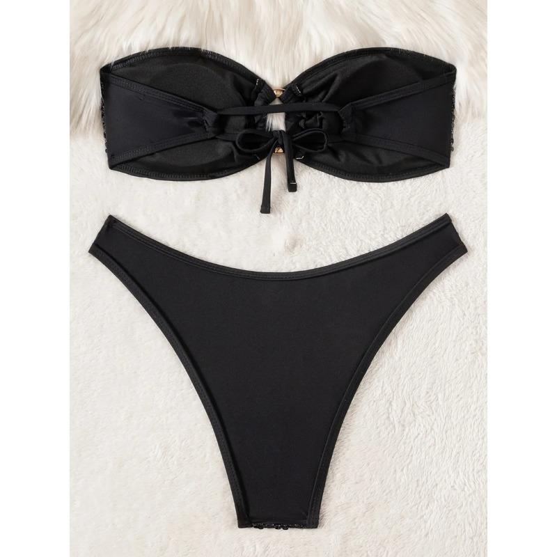 Sequins Shiny Mesh Bandeau Bikini Female Swimsuit Women Swimwear Two-pieces Bikini Set Brazilian Bather Bathing Suit Swim Lady