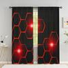 2Pcs Modern Geometric Curtains Red Hexagon Pattern Living Room Bedroom Office Sunshade Tech-Inspired Theme Decor Curtains