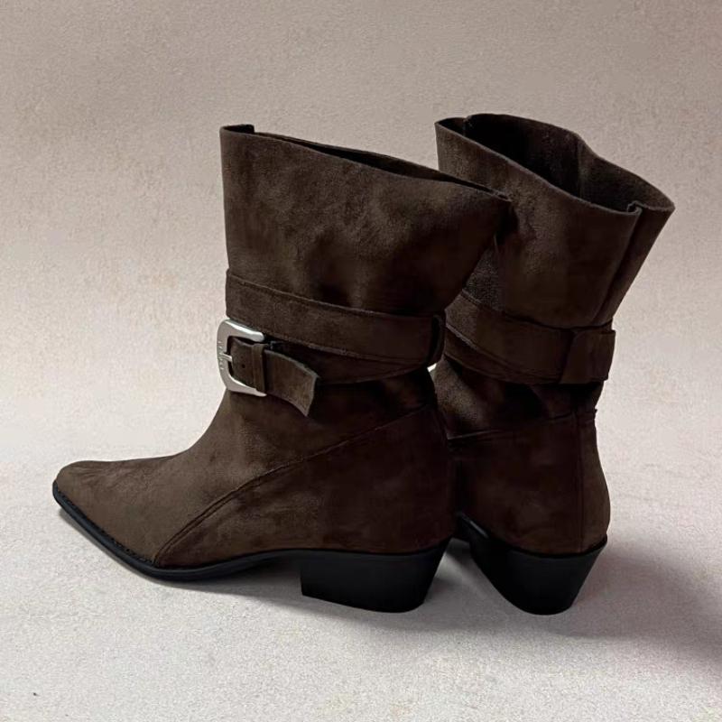 Fashion Ankle Boots for Women Suede Pointed Toe Heeled Shoes Fashion Chunky New Winter 2025 Elegant High Heels Snow Boots Woman Botas