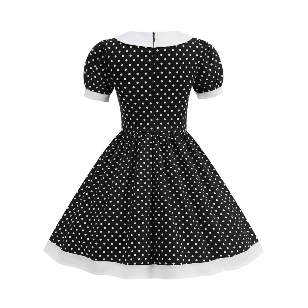 Fashion Summer Waist Polka Dot Dress Sweet Square Neck  Girls Women's Clothing