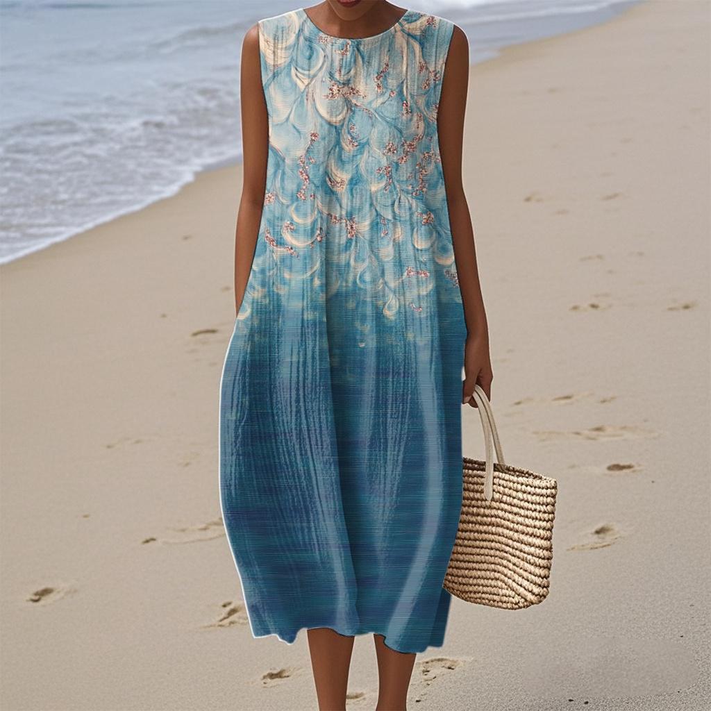 Women's Fashion Casual Sleeveless Round Neck Floral Elegant Temperament Dress