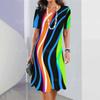 2026 New Fashion Striped Printed Dress Women's Elegant Casual Loose Short-sleeved Dress