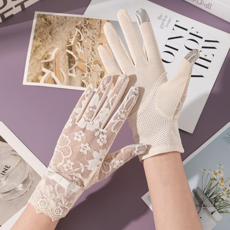 New sunscreen gloves women's spring summer outdoor riding driving lace non-slip bow