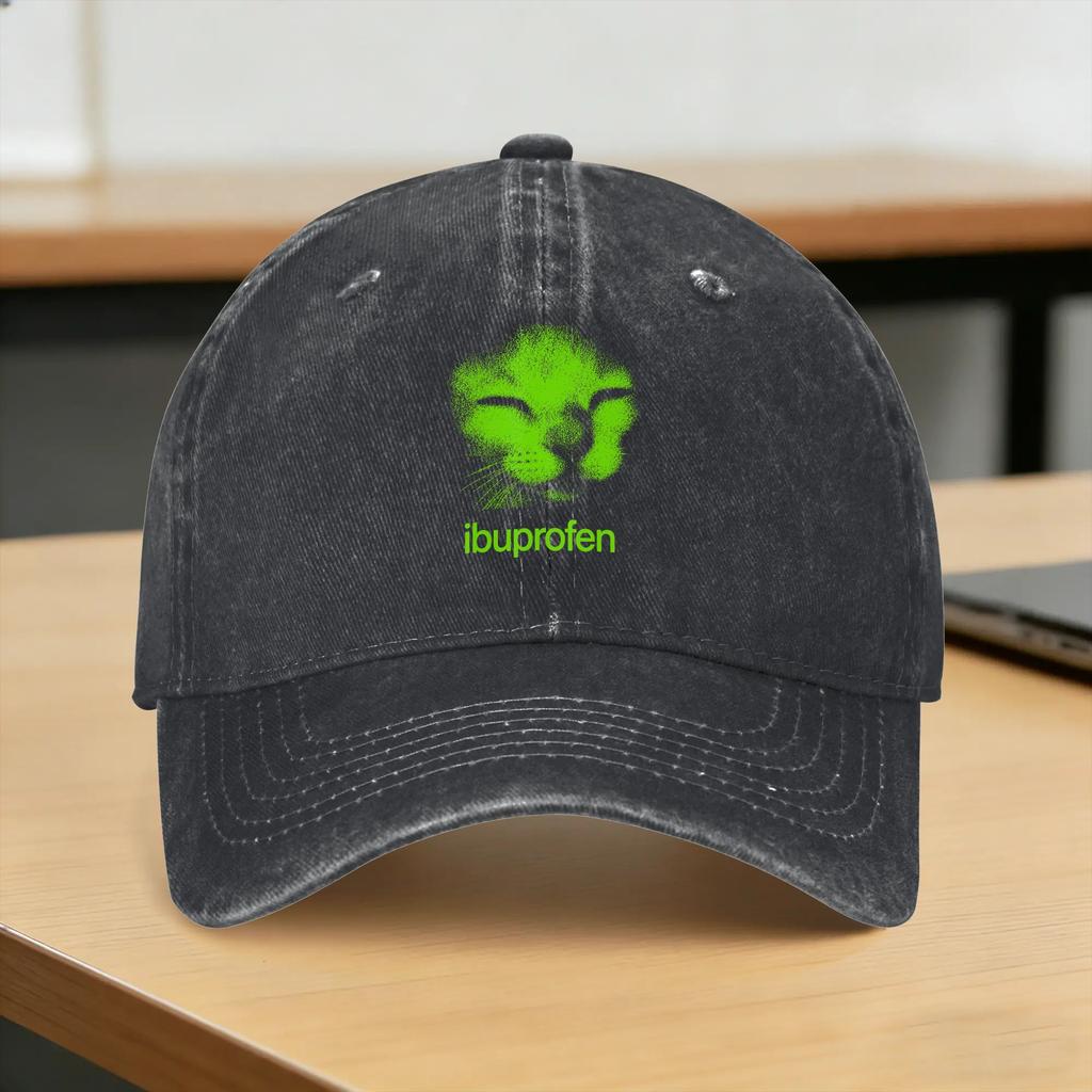 Washed Baseball Cap Funny Ugly Cat Face Ibuprofen Cat Meme Humor Spring Trucker Hat For Unisex Adult Yk Cool Rock Sun Snapback Cap