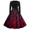 Women's Retro Halloween Print Long Sleeve Neck Casual Dress for Fall Party