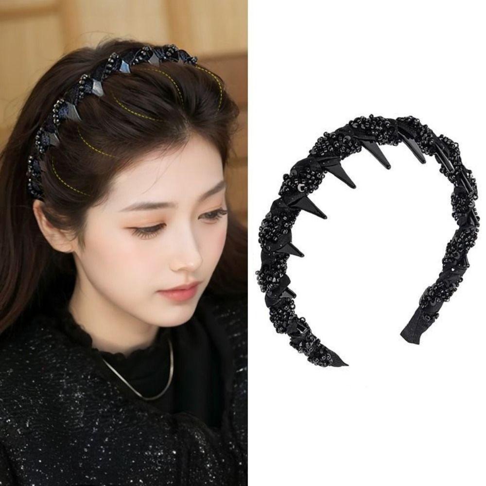 Korean Style Wave Headband with Beaded Fluffy Non-slip Hair Hoop  Girl/Women