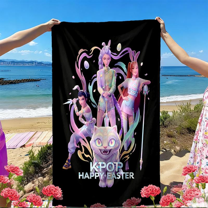 KPop Demon Hunters Print Beach Towel, Versatile Lightweight Absorbent Beach Towel for Pool Surf Yoga Bathroom, Perfect Birthday Holiday Gift