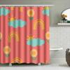 Pink Shower Curtain With Sunshine Clouds Rainbow Flowers Decorative Waterproof Bath Mat Room Home Decoration Printing Size: 180X