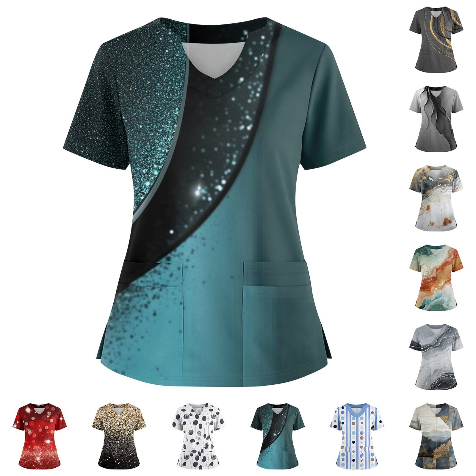 

Women s Loose Short Sleeved Fashionable Polka Pots And Geometric Printing V-neck Buttonable Side Slit Top T-shirt L чорний