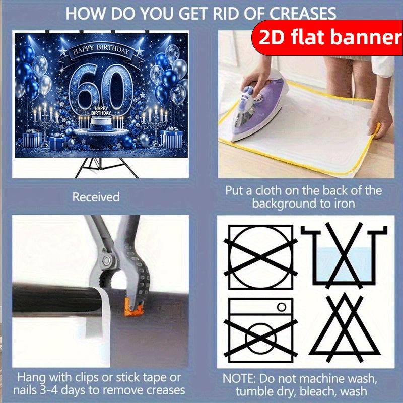 2D Luxury Blue Gold 60th Birthday Background Fabric Birthday Party Decoration Banner