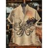 Men's shirt with octopus and turtle print, Hawaiian style, comfortable, casual, versatile top for everyday wear and commuting.