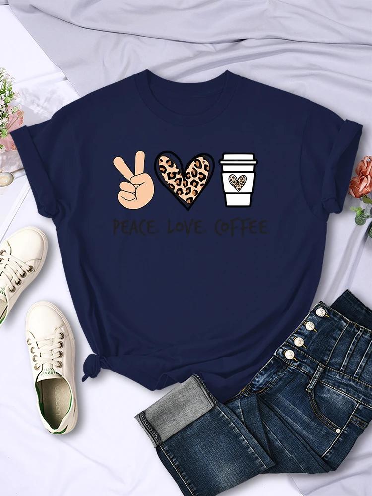 

Peace Love Coffee Prints Women Tshirts Cotton High Quality TShirts Breathable Tees Shirts Street ONeck Tshirt for Women Unisex 4XL