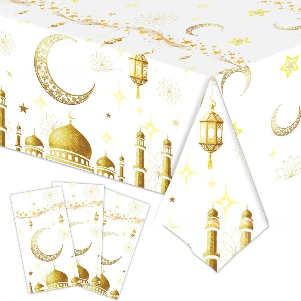 2026 Plastic Eid Mubarak Tablecloths Disposable Waterproof Moon Tablecloths Black Gold Table Cover Party Supplies