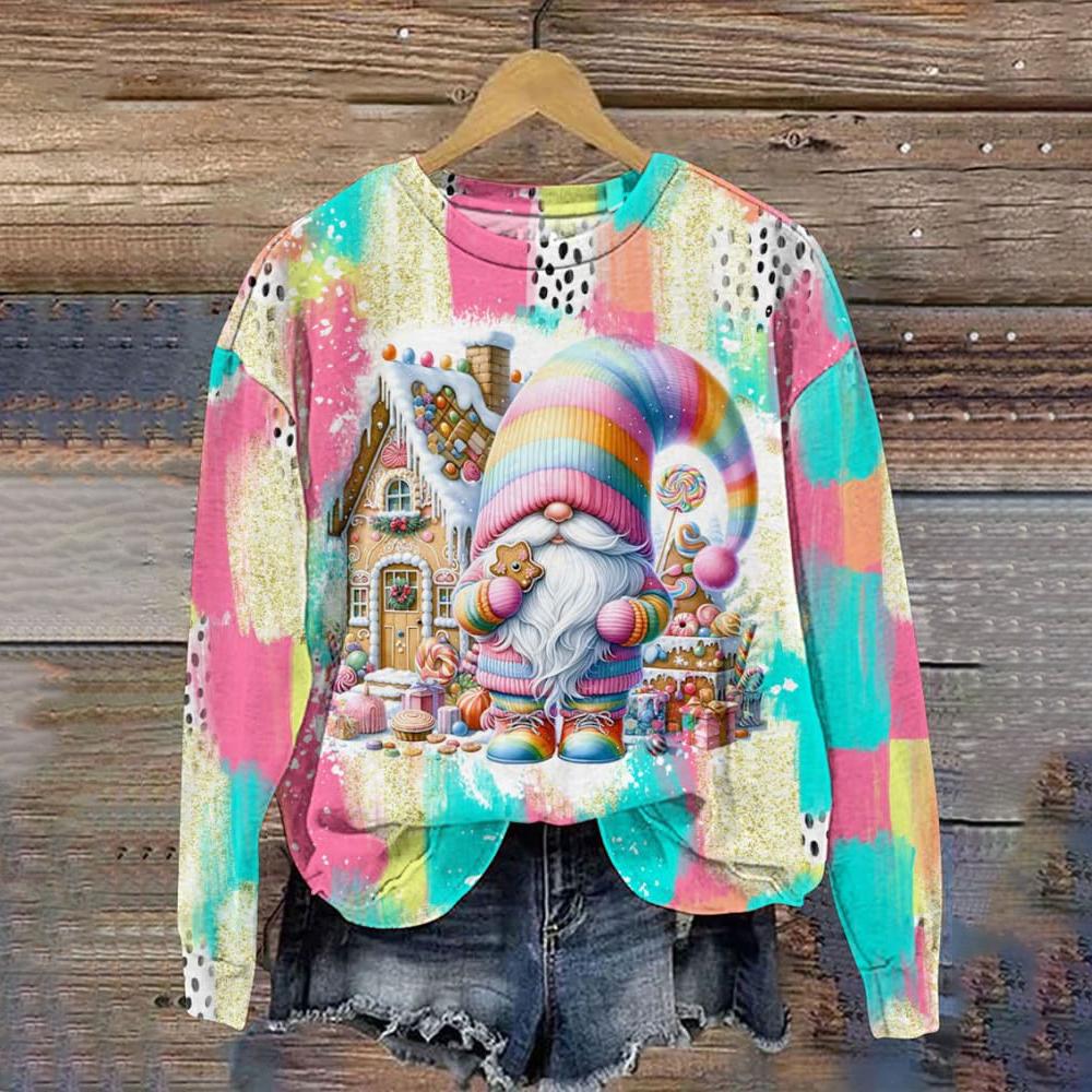 Женские кавайные толстовки с круглым вырезом и принтом Санта-Клауса, зимние повседневные толстовки с принтом гнома, рождественские топы большого размера для женщин XL