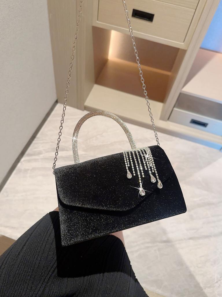 Lady Autumn Winter Vintage Velvet Flap Evening Bag Dress Tassel Handbag Banquet Bag Prom Bag Party Bag Tote Chain Bag Bridal Bag Cocktail Handbag