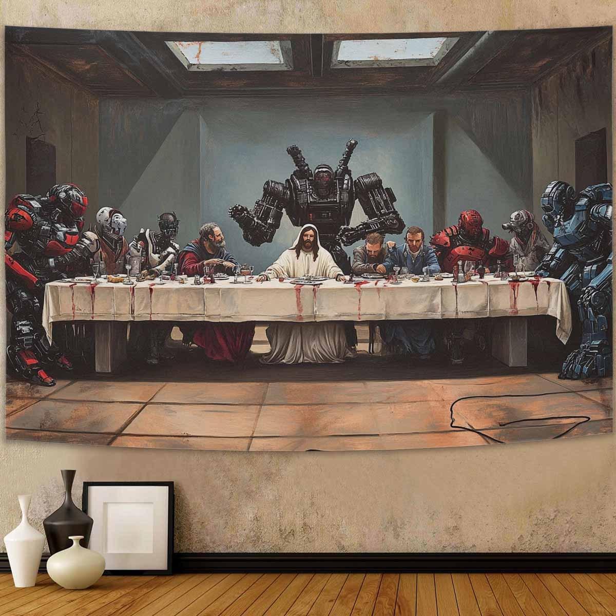 

Futuristic Last Supper Tapestry Robots Jesus Modern Art SciFi Elements for Unique and ThoughtProvoking Home Decor 74x94cm(29x37in)