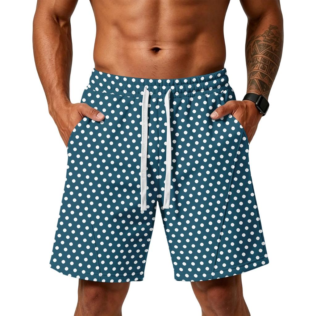 Men's Loose Fit Polka Dot Athletic Shorts with Pockets Elastic Waistband Drawstring for Training Gym Beach Casual Wear