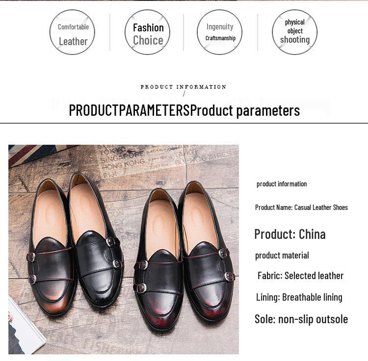 Men's Cross-Border Leather Monk Shoes: Burnished Pointed Toe, British Style for Formal and Casual Wear