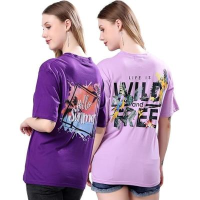 Women's Cotton Blend Loose Fit Oversized Round Neck Casual T-shirt Combo of 2
