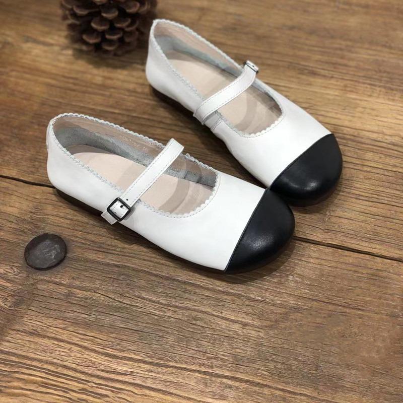 

Женские весенние и летние туфли Мэри Джейн ручной работы с круглым носком на плоской подошве, повседневные маленькие белые туфли 40 чёрный/белый