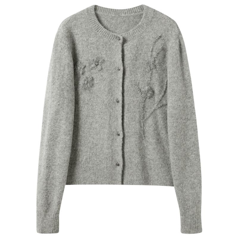 Sancai New Chinese-Style Floral Crochet Knit Cardigan