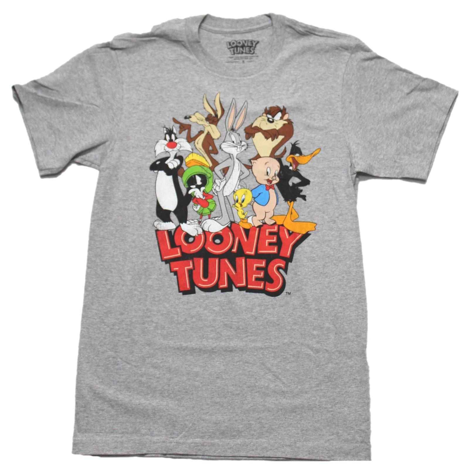 Looney Tunes New Adult T-Shirt - Bugs Taz and More Over Logo Image XXXXL